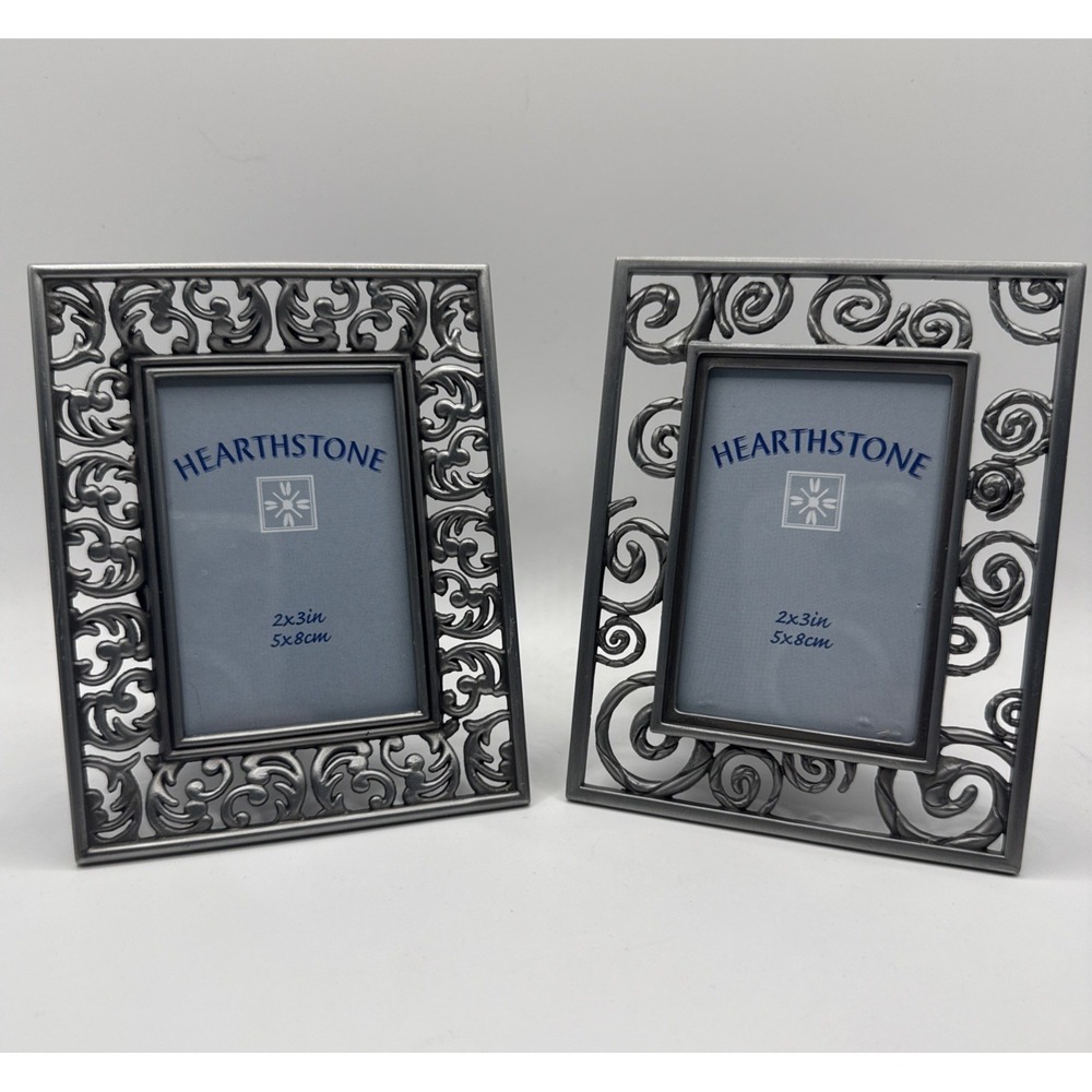 Hearthstone Metal Picture Frame Lot 2 Scrollwork Silver Tone 2x3‎ Photo Frames